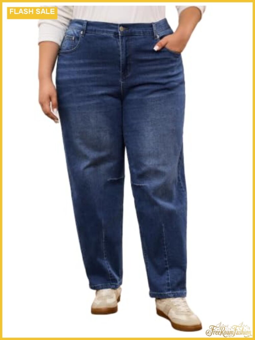 Plus Size High Waist Curved Barrel Jeans for Women Stretchy Loose